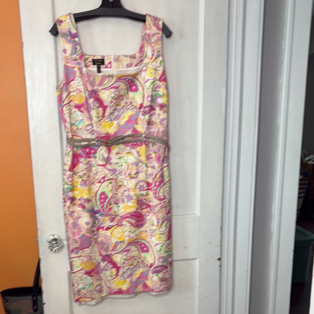Escada Colorful Paisley Sleeveless Belted Dress 42 or 12